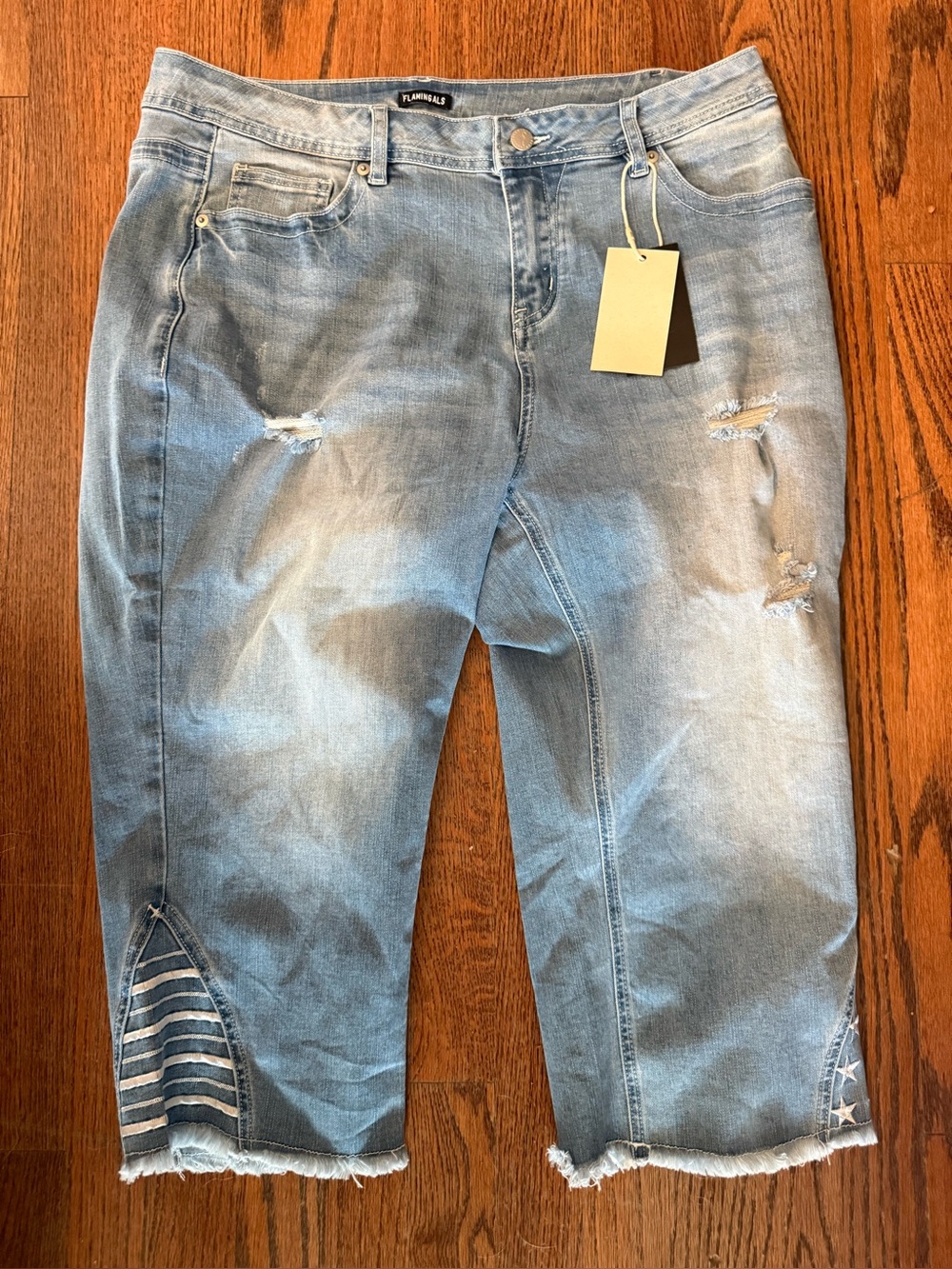 Light Wash Distressed Jeans with stars and stripes